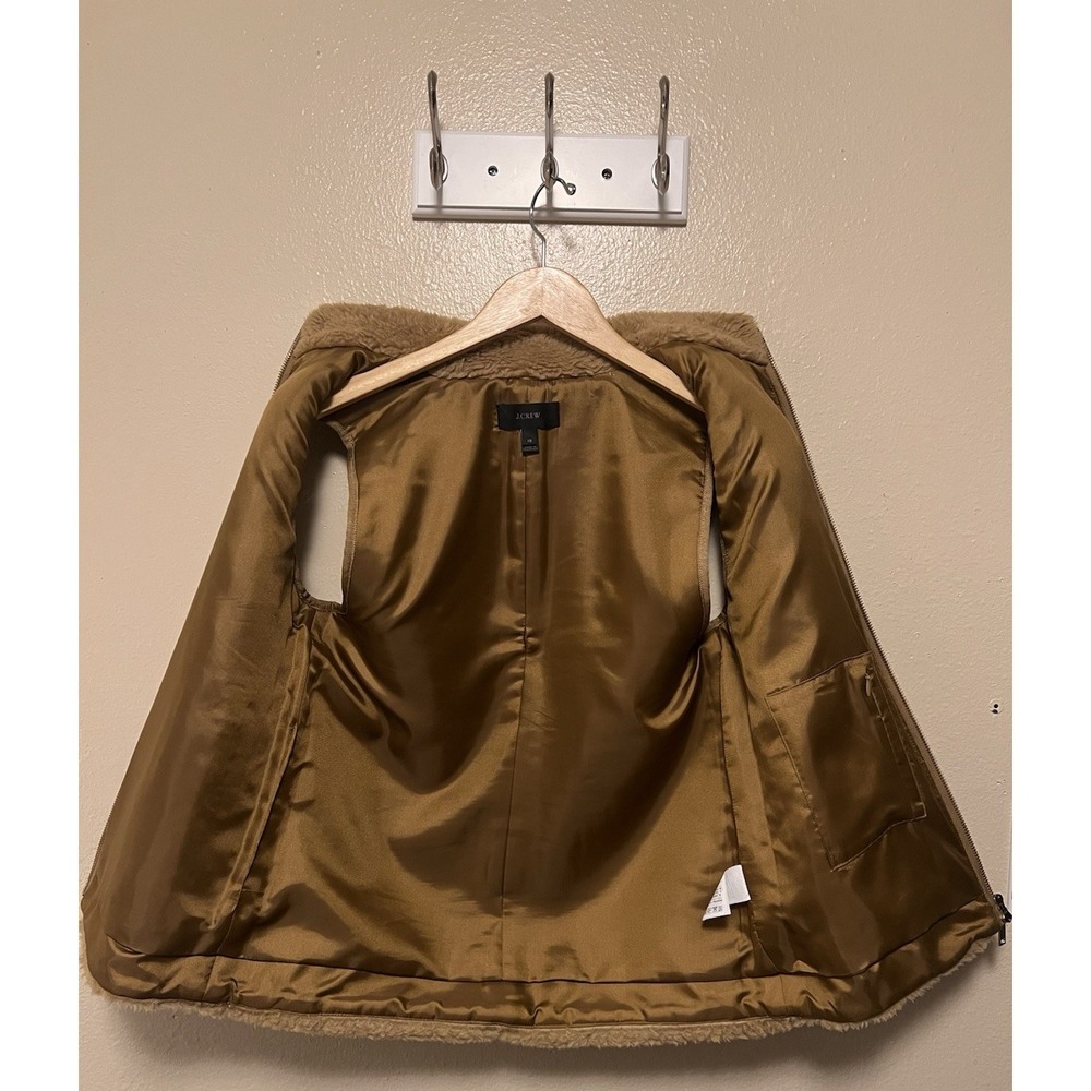 J. Crew Excursion‎ Vest Faux Fur Plush Zip Camel Tan Light Brown Lined Womens XS - Picture 6 of 12